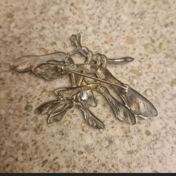 VTG LG ARTISAN PEWTER SYCAMORE SEED ART NOUVEAU BROOCH 1 3/4"X2 3/4" - Picture 4 of 14